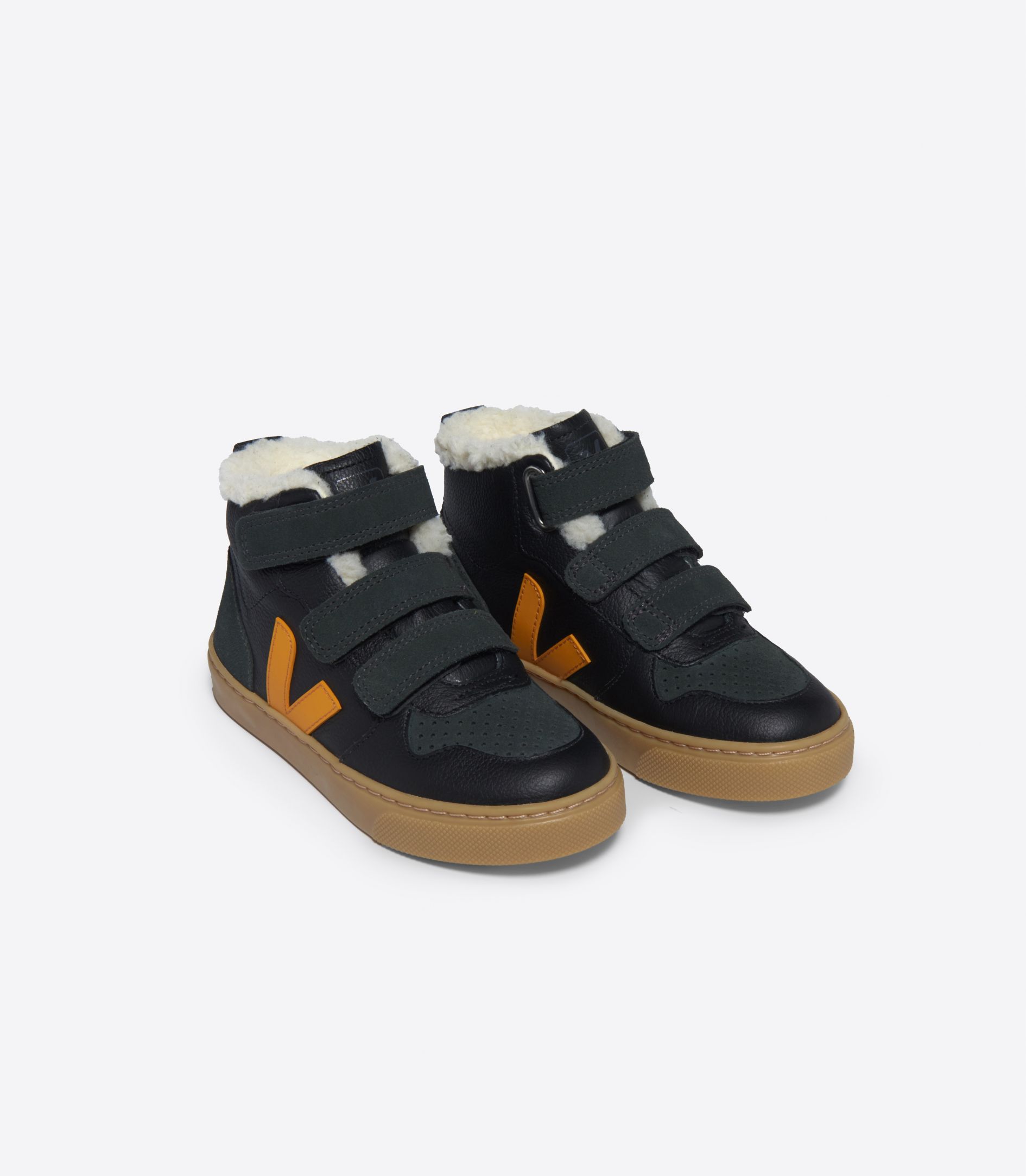 VEJA SMALL V-10 MID WINTER CHROMEFREE LEATHER BLACK_OURO_GRAFITE
