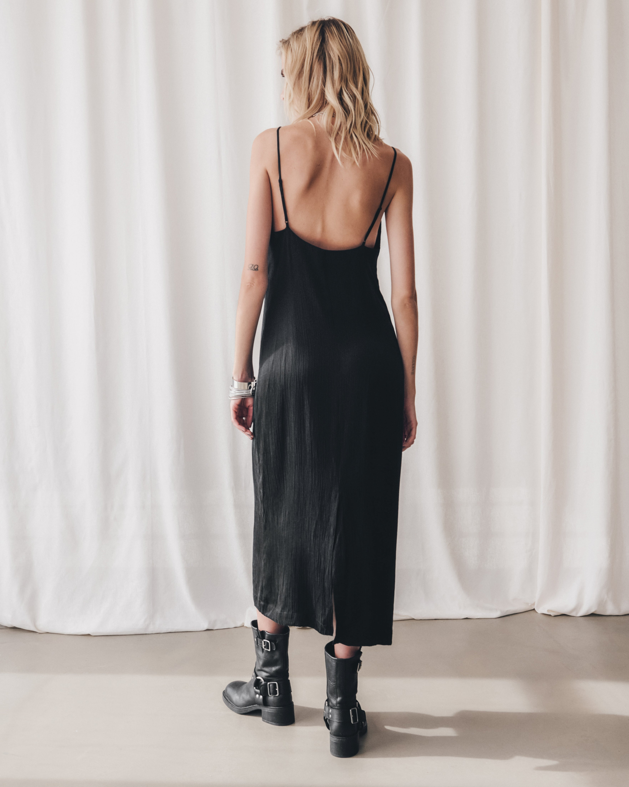 MIKUTA THE LONG LYOCELL SLIP DRESS Black - Prime Timers